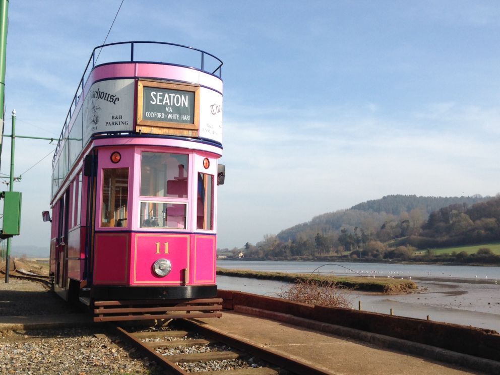Pink Tram Car 11 at Riverside Halt