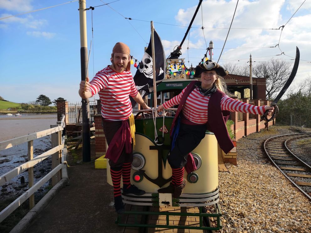 Pirates on the front of Tram Car 4 Seaton Tramway