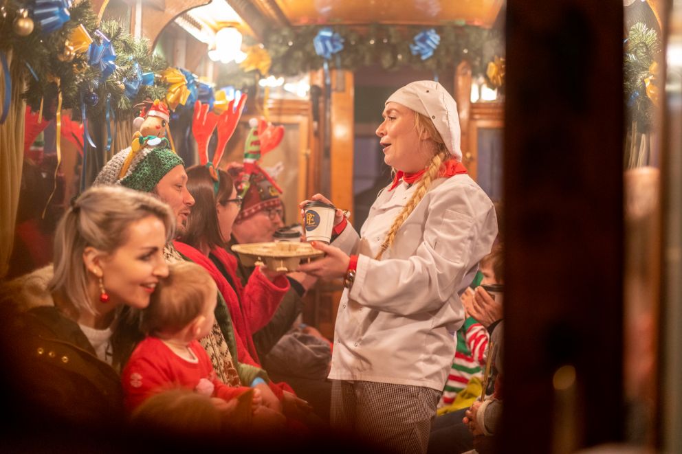 Chef on board the Polar Express Seaton Tramway