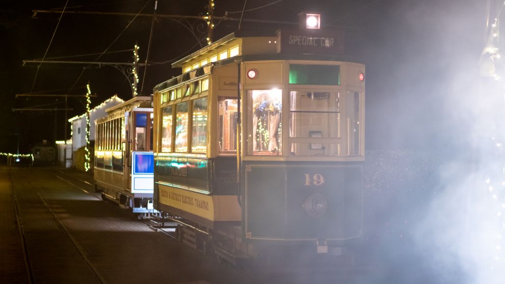 the Polar Express Devon trams