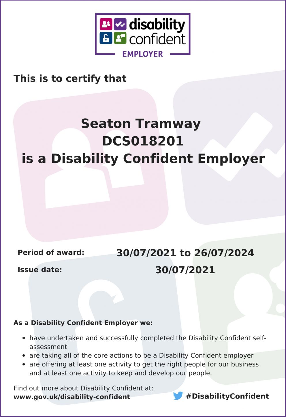 Seaton Tramway Disability Confident certification