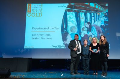 Experience of the Year - The Story Tram. L to R: Josh Castree, Jenny Nunn, Nicola Stone with award Sponsor from Granny Gothards
