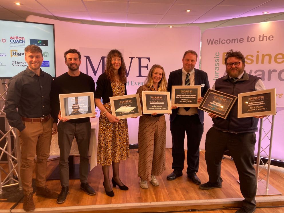 All Winners based in Seaton, L to R: Sonder Digital ‘Best Place to work’, The Gateway Theatre ‘Community Support Award’, Unique Boutique Events ‘Independent Business Award’, Seaton Tramway ‘Cafe, Pub and Casual Dining Award’, ‘Tourism Award’, ‘Business of